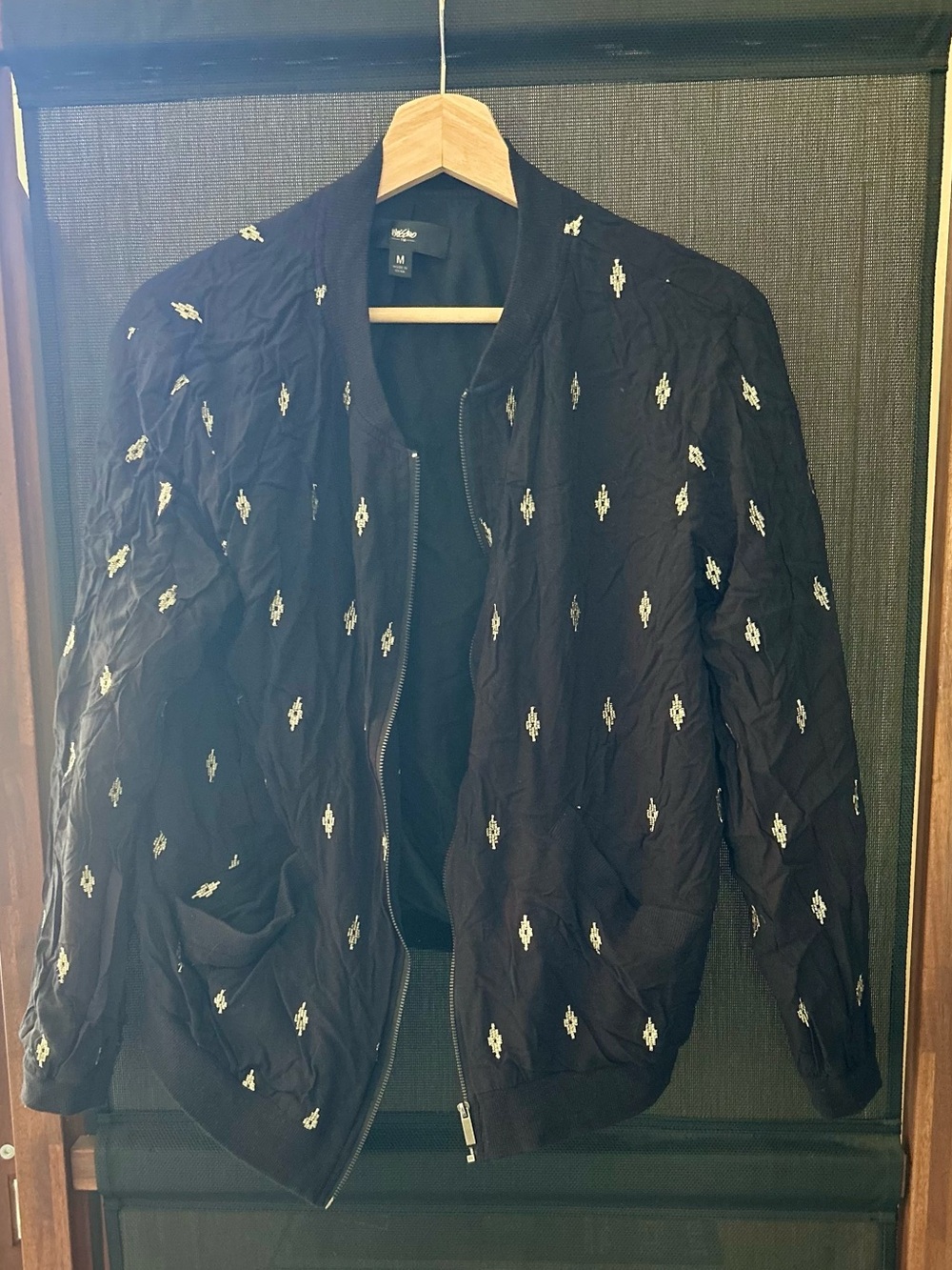 Mossimo Supply Co. Black Bomber Jacket with White Embroidery